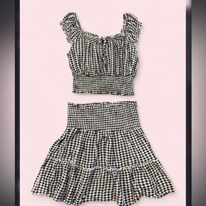Gingham Smocked Crop Top & Tiered Skirt Set | Size S